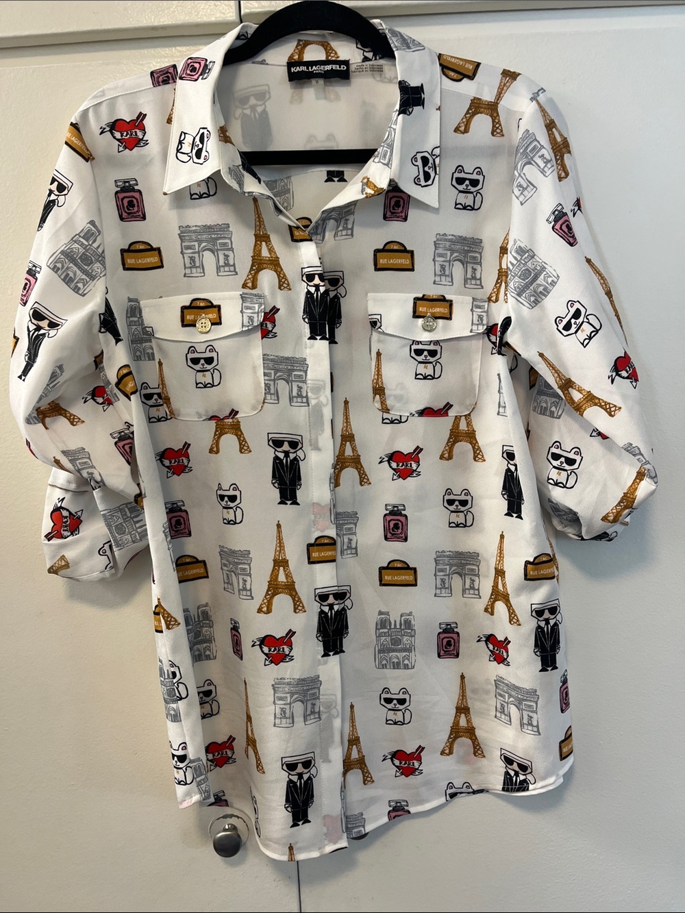 Karl Lagerfeld Patterned White Icon-Print Women’s Button Shirt s M